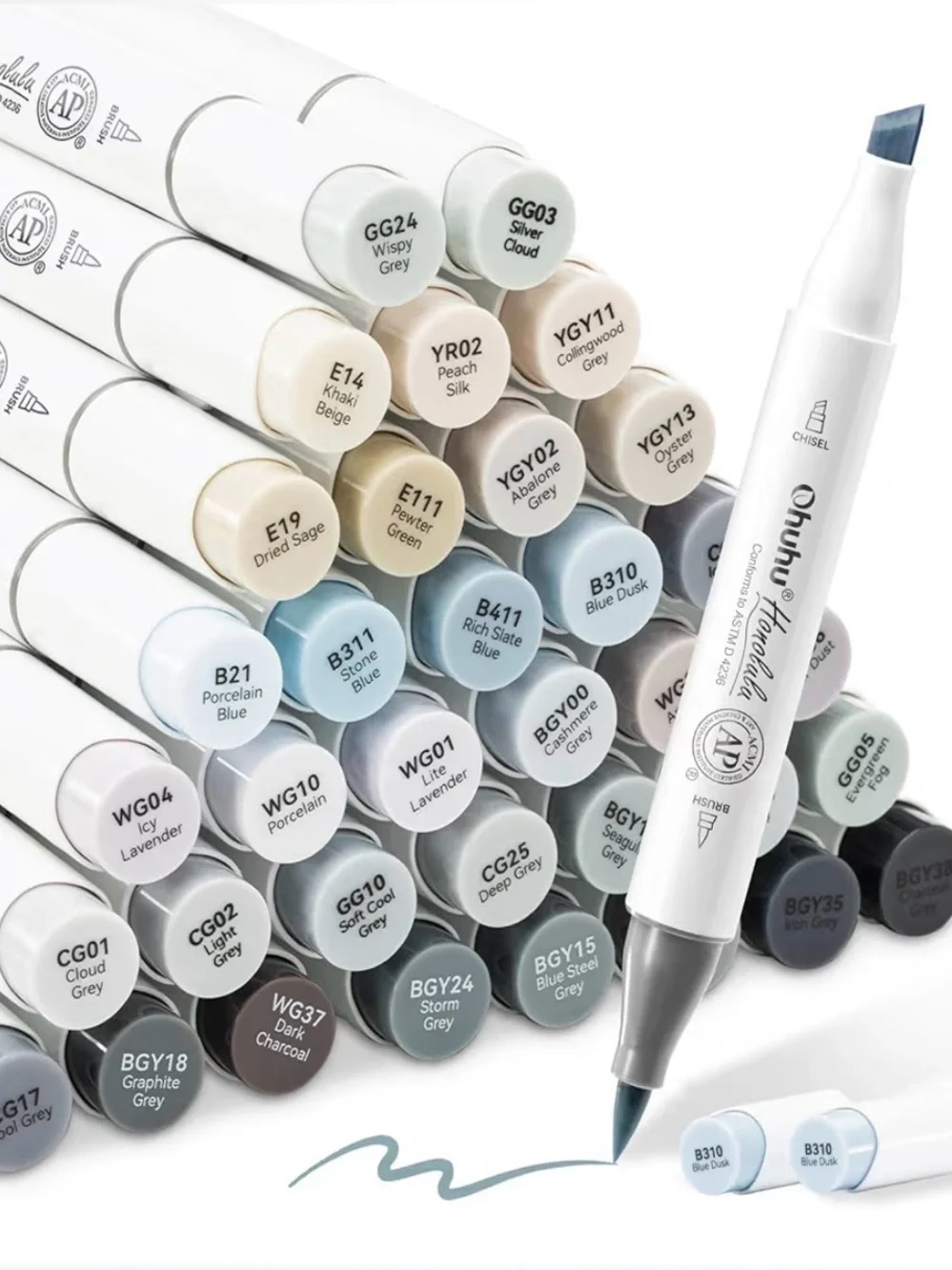 Ohuhu Dual Tip Art Markers - Cool Greys & Blues Set